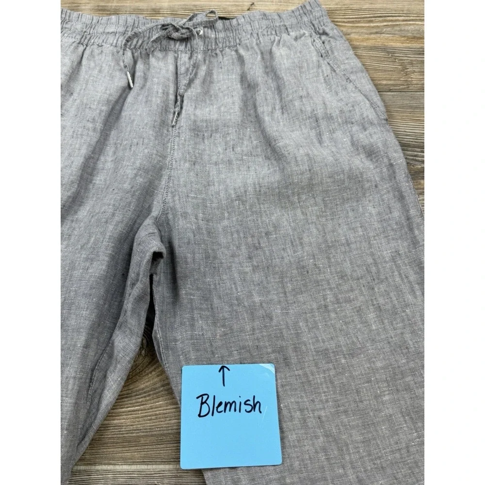 H & M Linen Pants S Chambray Grey Pull-On Light Blue Nautical Beachy Coastal